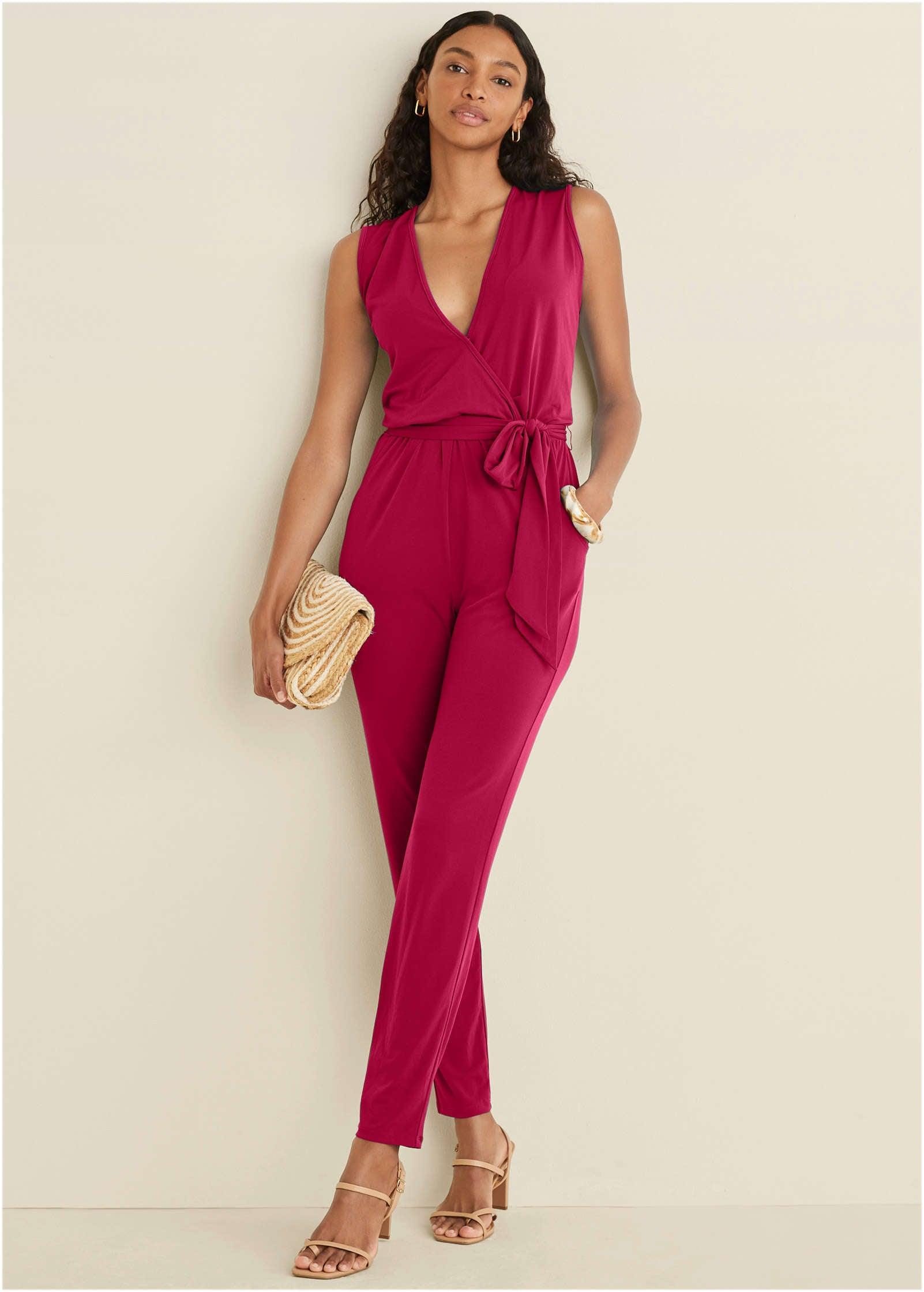 Wrap Tie Jumpsuit - Red Product Image