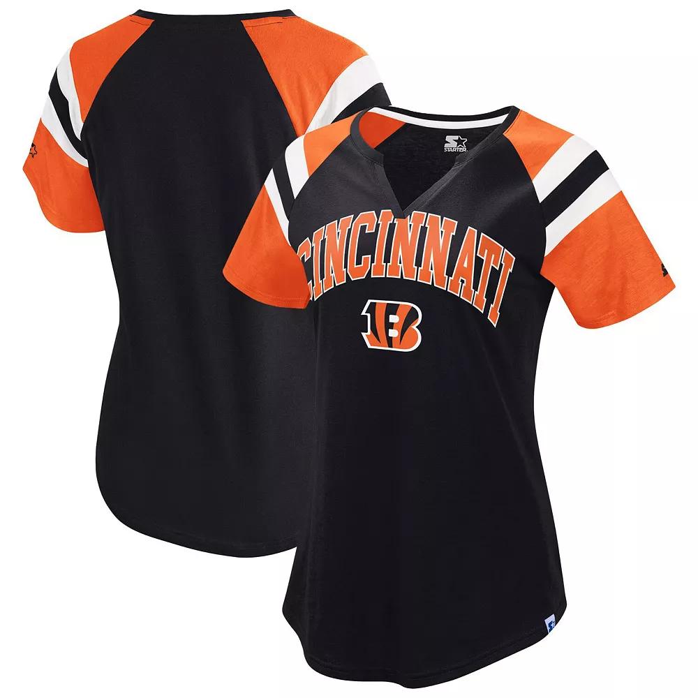 Women's Starter  Black Cincinnati Bengals Game On Notch Neck Raglan T-Shirt, Size: XS Product Image