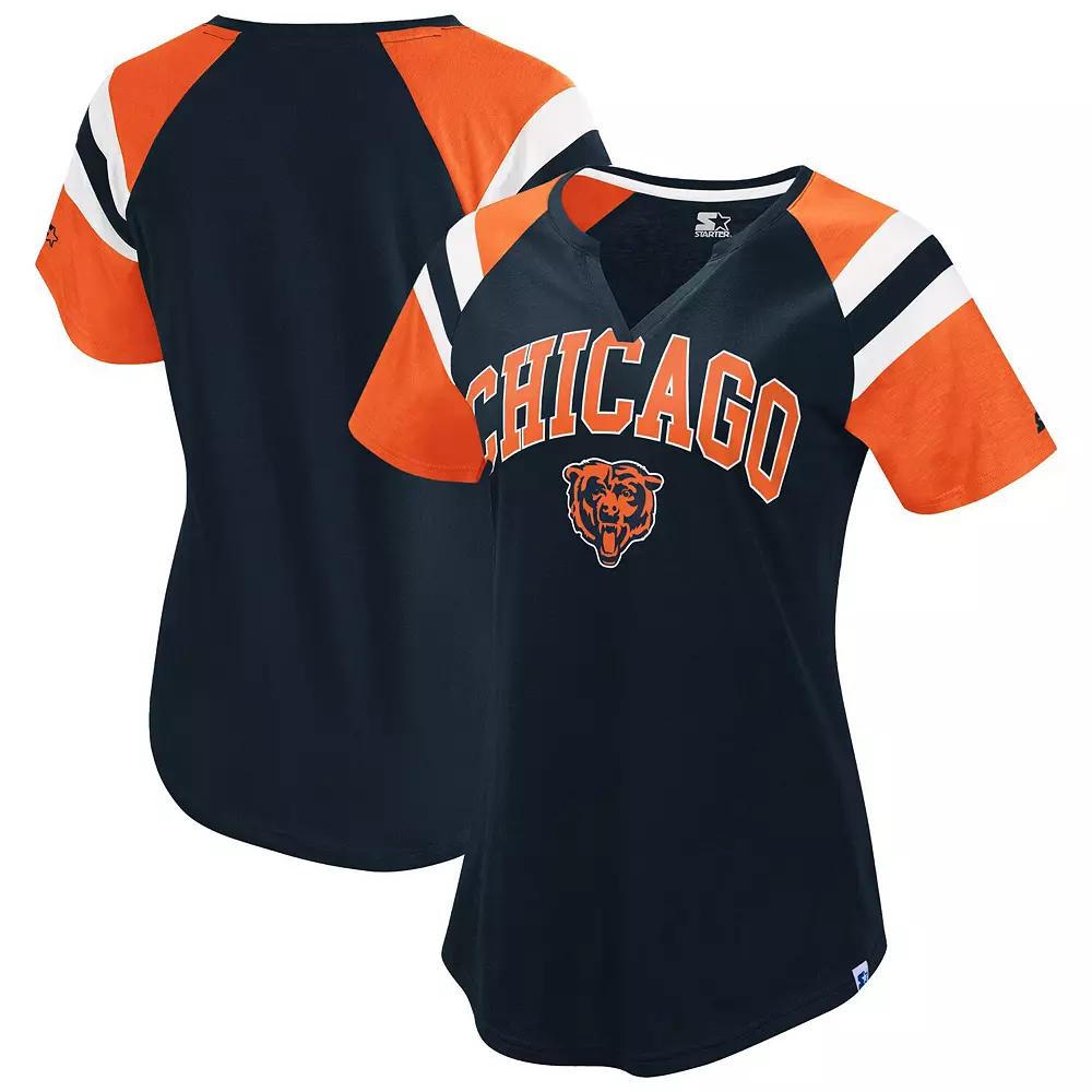 Womens Starter Chicago Bears Game On Notch Neck Raglan T-Shirt Blue Product Image