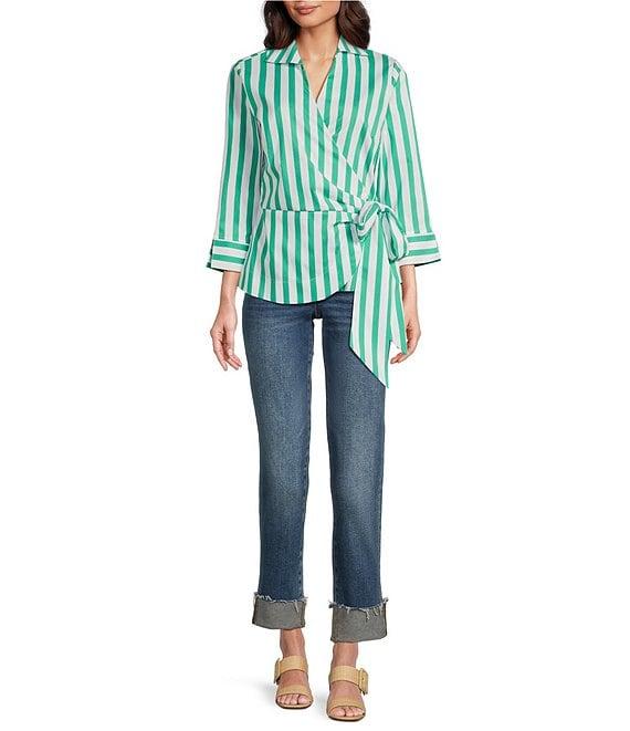 Foxcroft Salina Point Collar 3/4 Sleeve Stretch Stripe Tunic Product Image