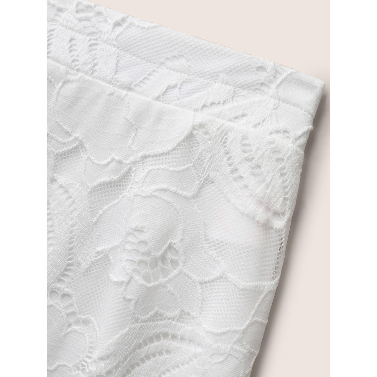 Plus Size Crochet Lace Mesh Wide Leg Pants Women WhiteSmoke Resort Wide Leg Mid Rise Vacation Pants BloomChic 12/L Product Image