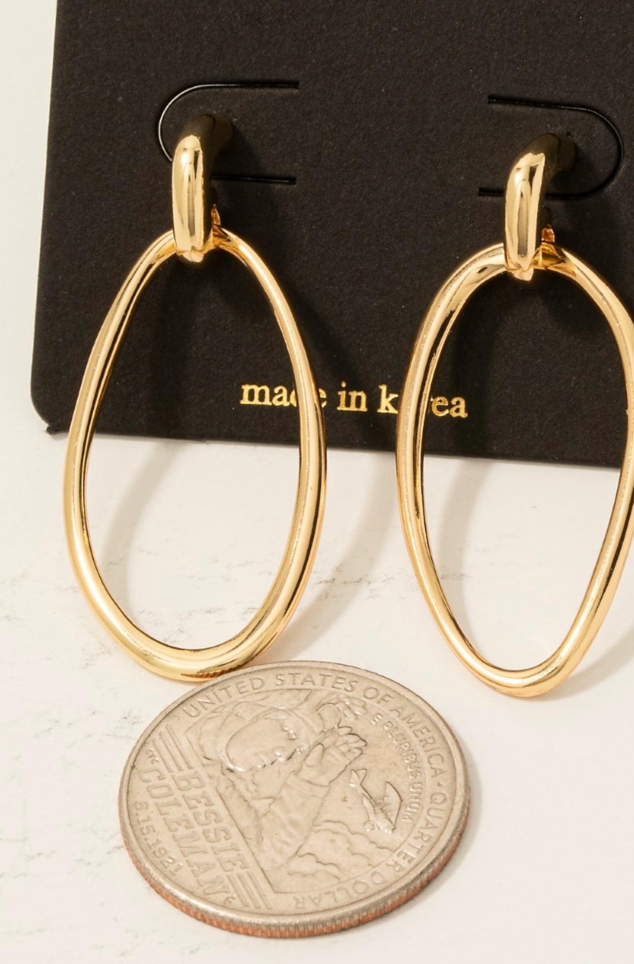 Oval Metallic Dangle Hoop Earrings Product Image