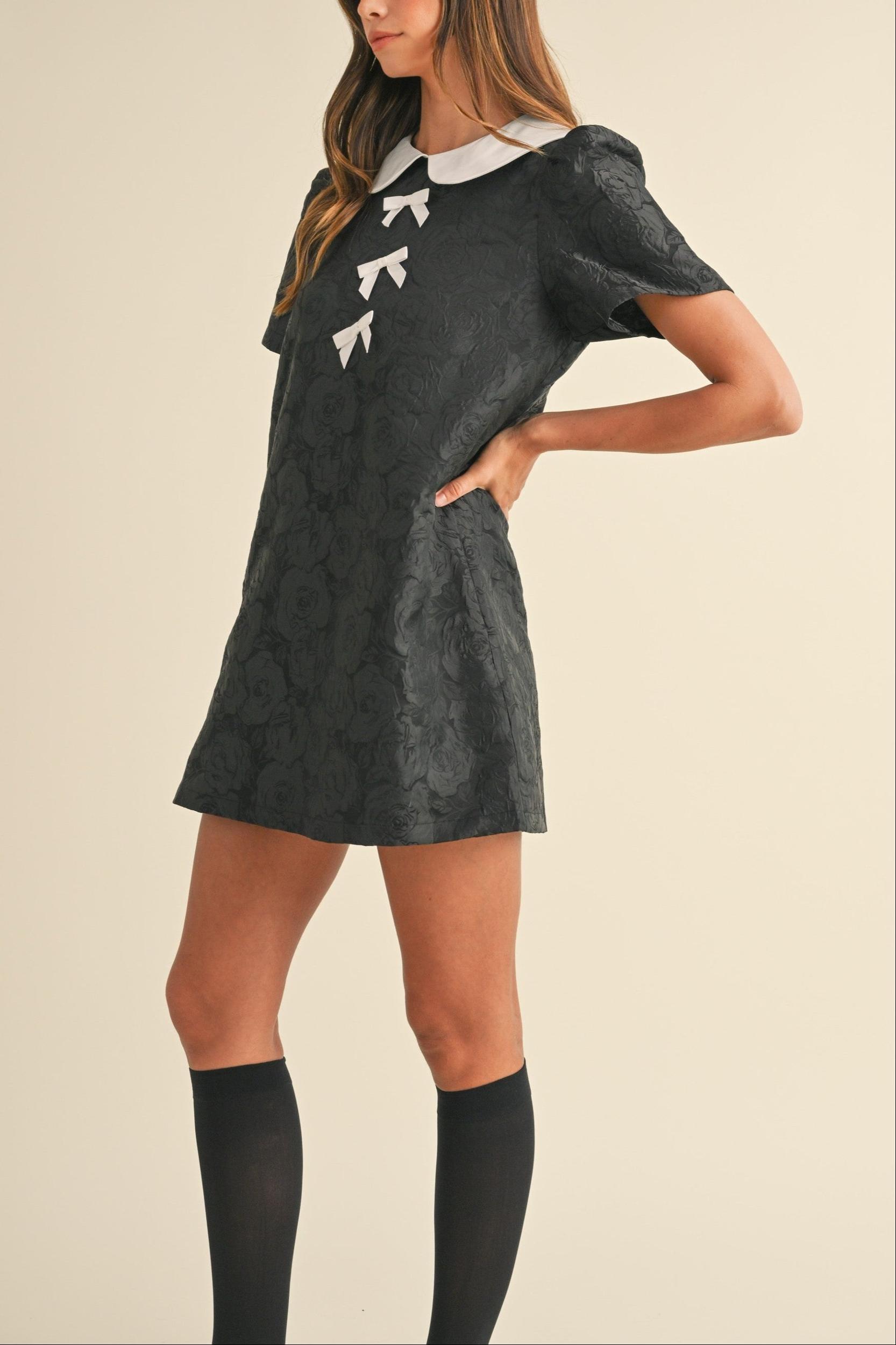 Floral Jacquard Peter Pan Collared Mini Dress Product Image