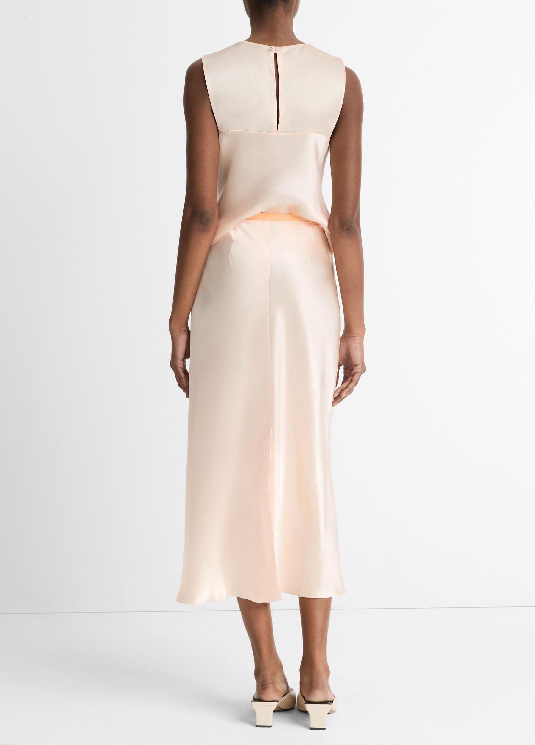 Contrast-Waistband Satin Bias Skirt Product Image