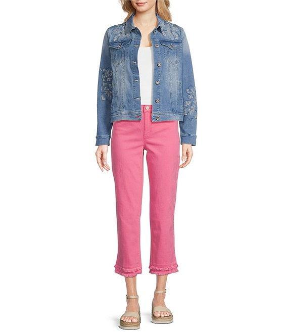 Code Bleu Embroidered Denim Point Collar Long Sleeve Classic Jacket Product Image