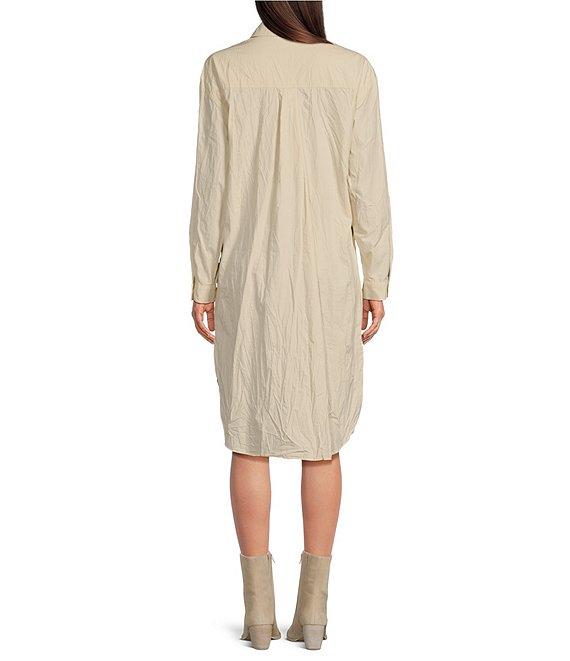 Le' AL.X Woven Point Collar Long Sleeve Button Front Shirttail Below the Knee Dress Product Image