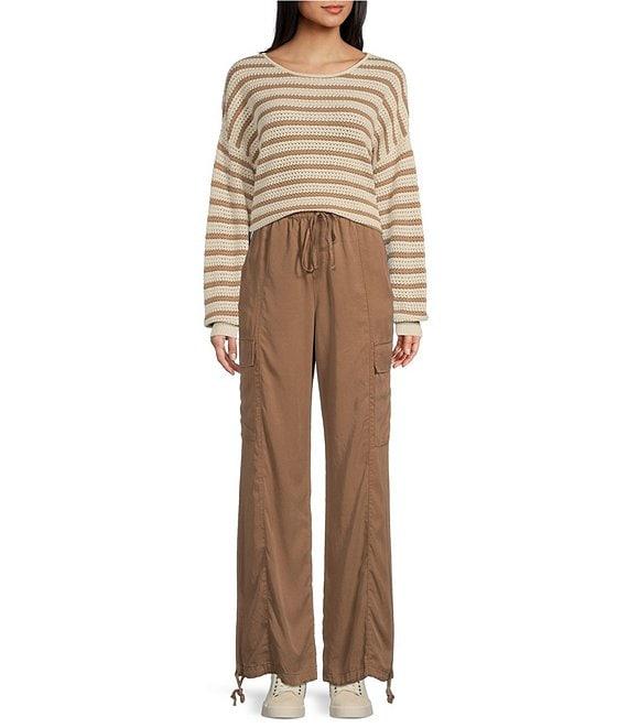 Blu Pepper Off-The-Shoulder Relaxed Stripe Knit Pullover Sweater Product Image