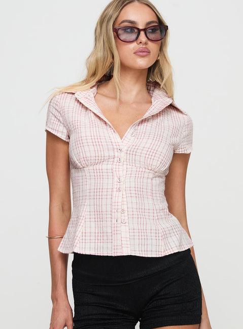 Cottesloe Blouse Top Pink Check Product Image