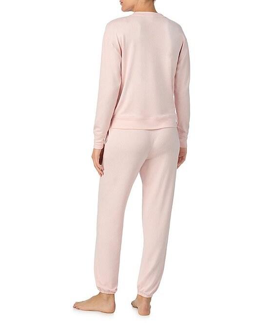 iRelax Solid Knit Crew Neck Long Jogger Pant Coordinating Lounge Set Product Image