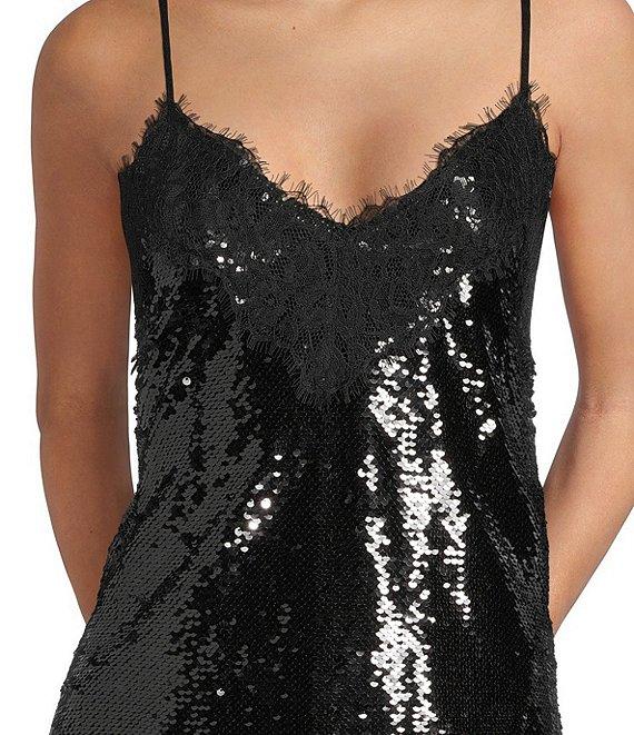 GB Social Lace Trim Sequin Slip Mini Dress Product Image