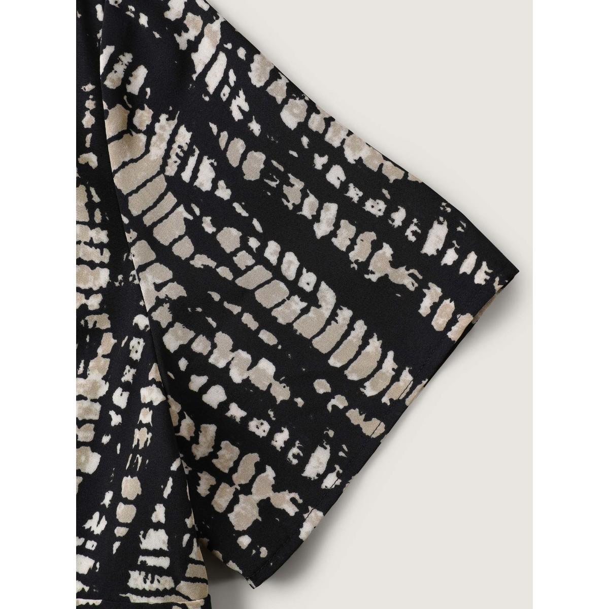 Plus Size Black Abstract Print Cinched Waist Blouse Women Short sleeve V-neck Everyday-Elegant Blouses BloomChic 10/M Product Image