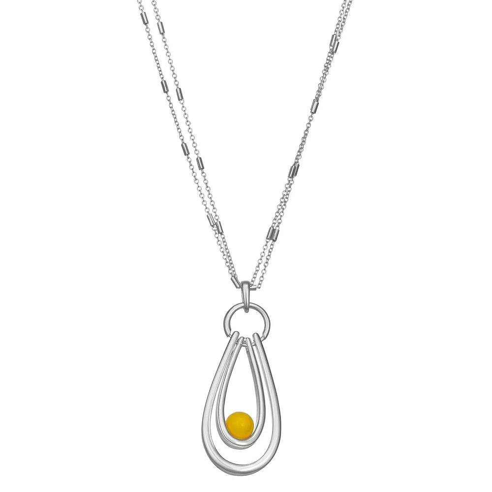 Napier Silver Tone Yellow Stone Pendant Necklace, Women's Product Image
