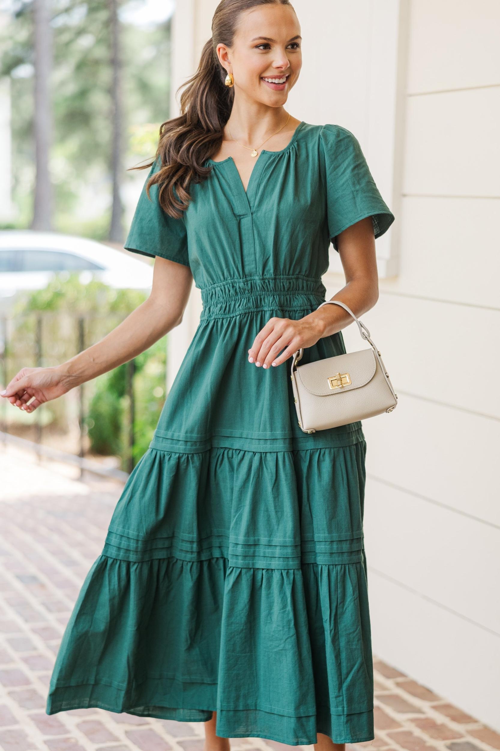 It's In The Air Emerald Green Tiered Midi Dress Female Product Image