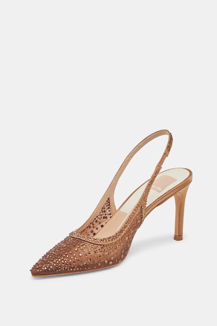 Kaye Crystal Heels - Mid Brown Mesh Product Image