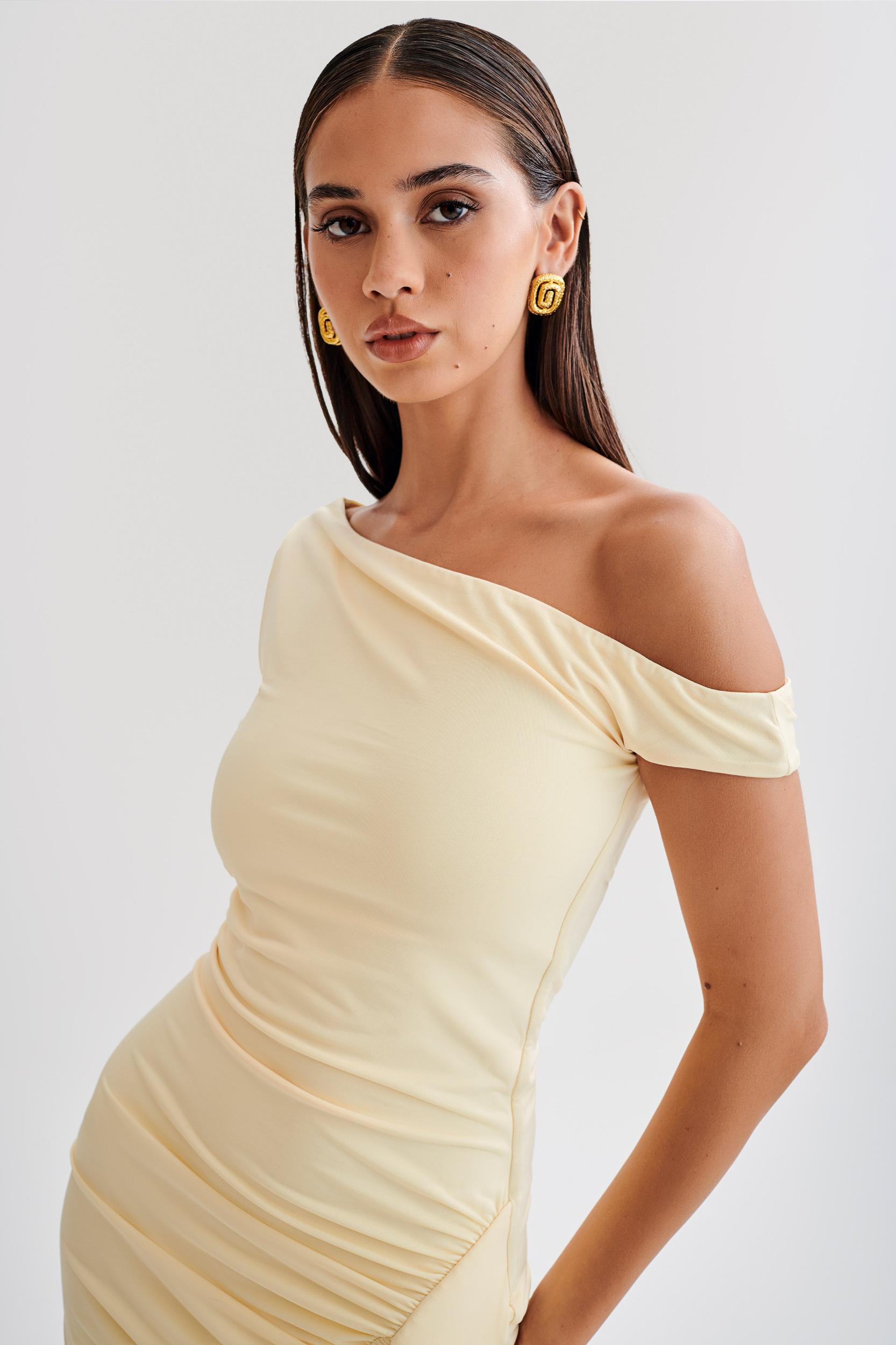 Kiera Slinky Off Shoulder Mini Dress - Lemon Product Image
