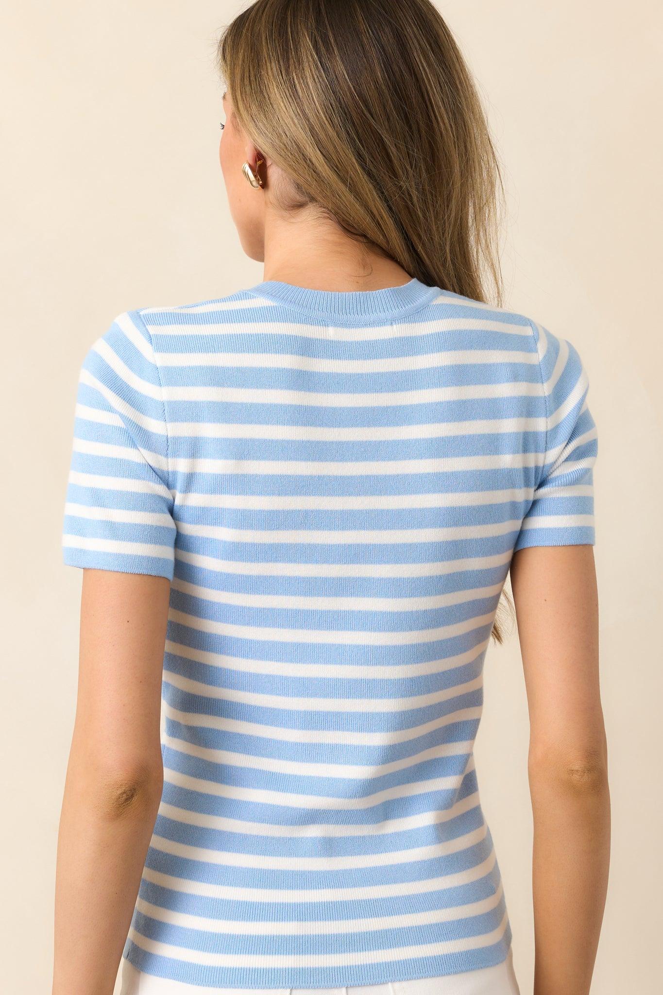 Let's Catch Up Light Blue Stripe Short Sleeve Top Product Image