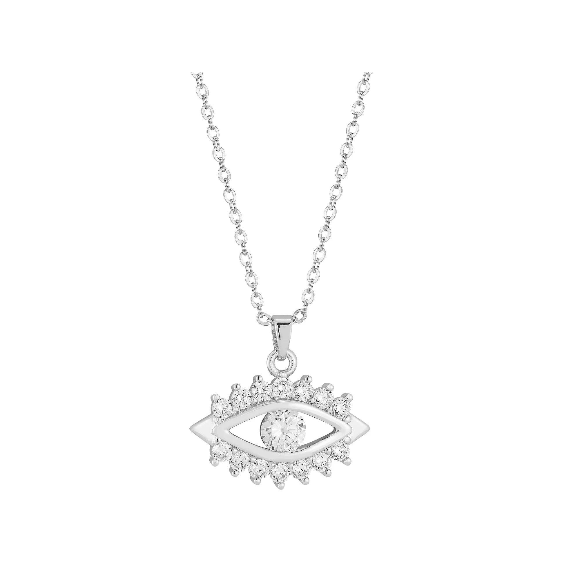 Cubic Zirconia Eye Pendant Necklace, Women's, Size: 20", Silver Tone Product Image