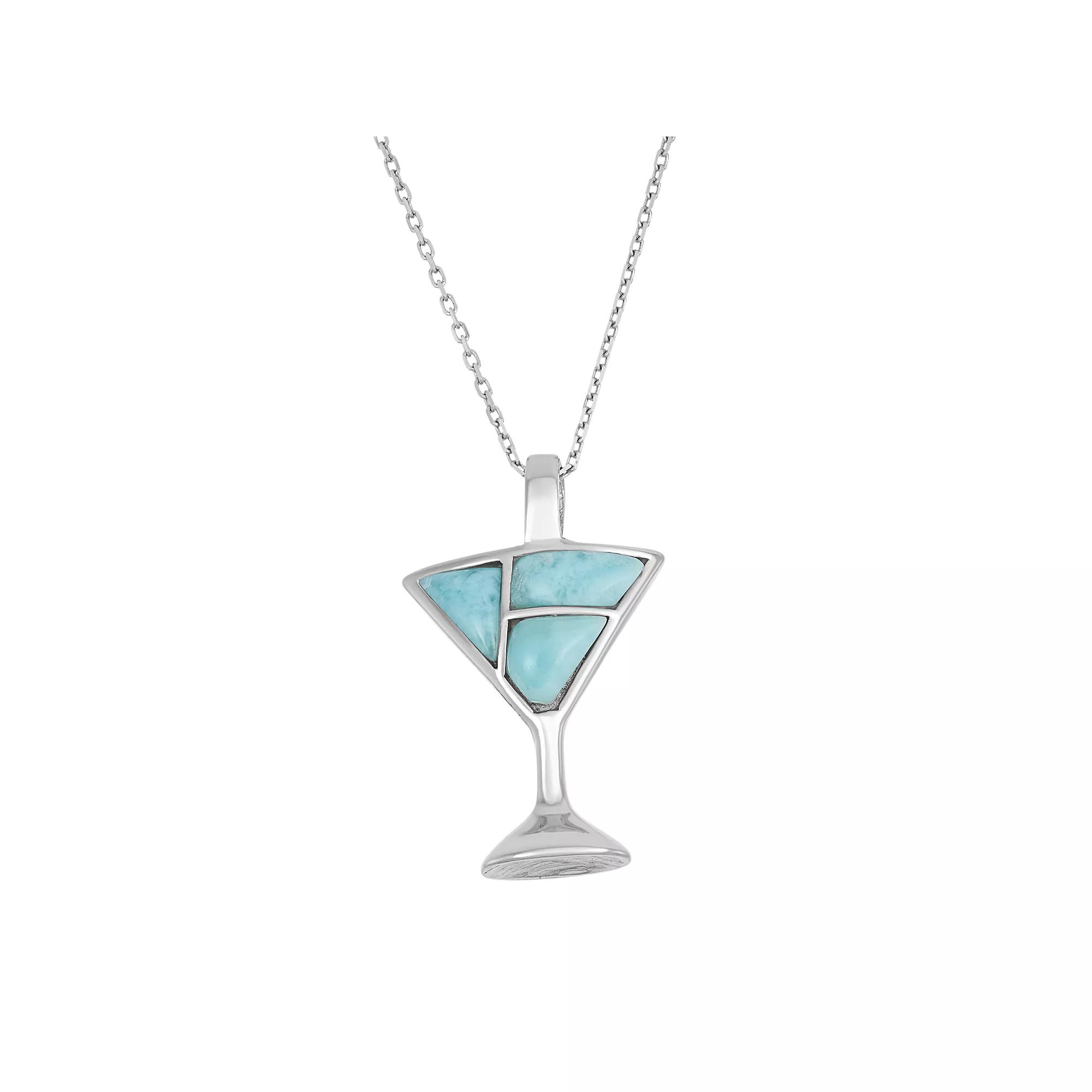 Larimar Sterling Silver Martini Glass Pendant Necklace, Women's, Size: 18", Blue Product Image