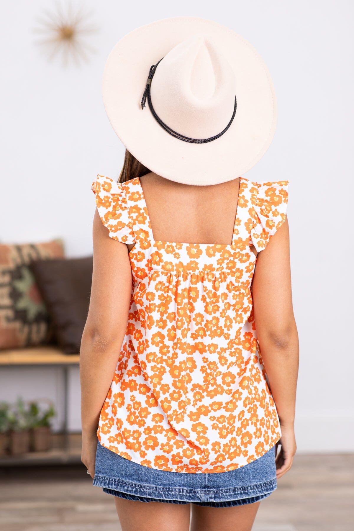 Orange and White Floral Square Neck Top Product Image