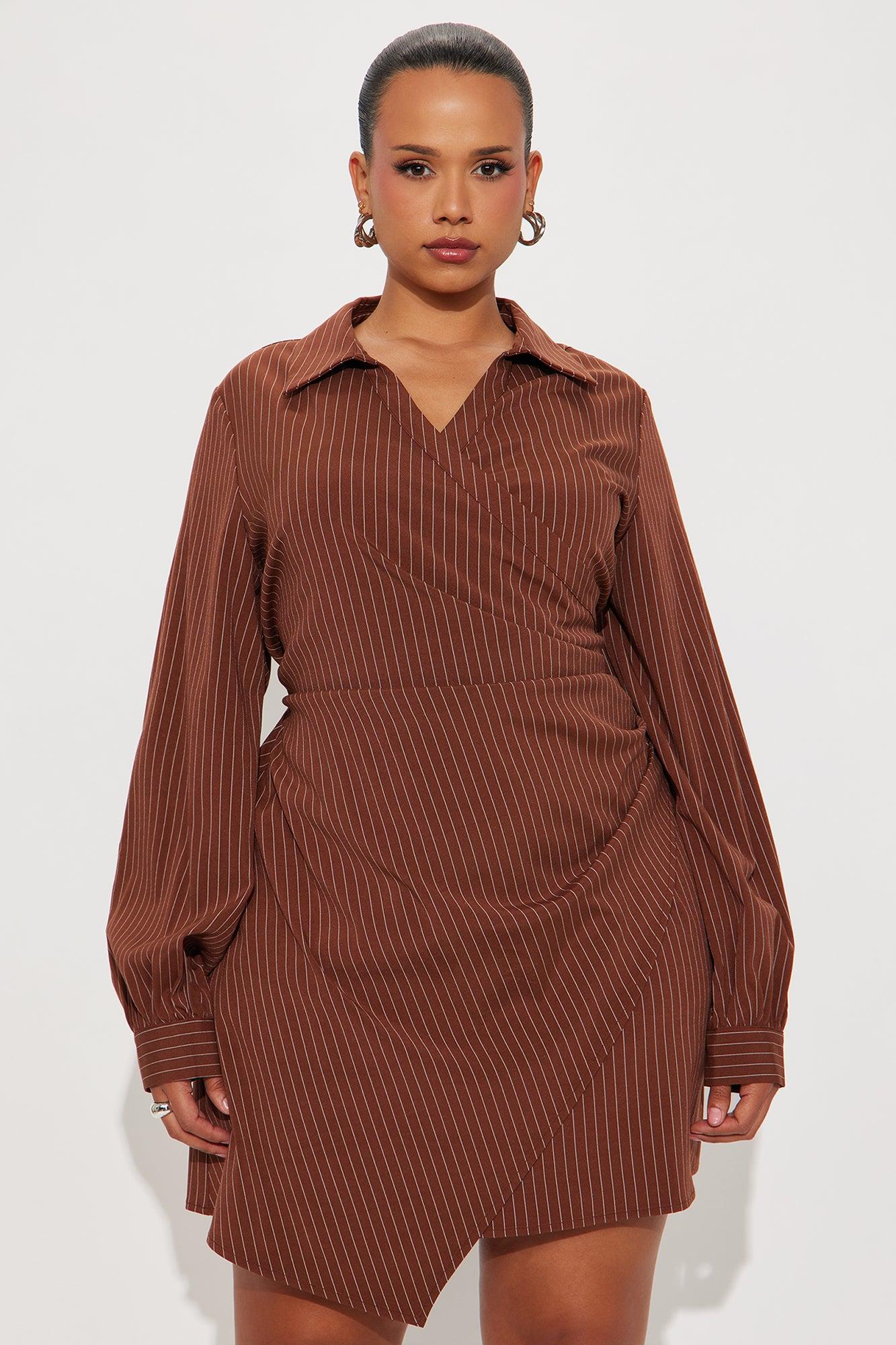 Valeria Pinstripe Mini Dress - Brown Female Product Image