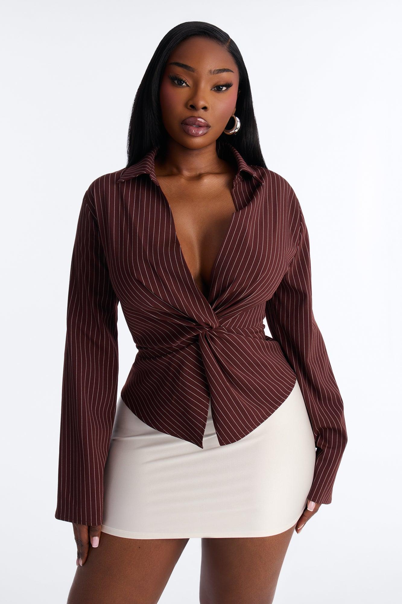 York Twisted Pinstripe Shirt - Chocolate/Combo Female Product Image