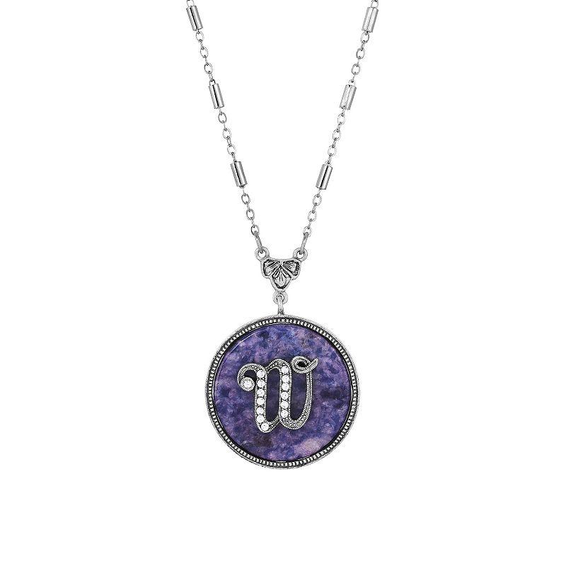 1928 Silver Tone Round Initial Pendant Necklace, Women's, J Product Image