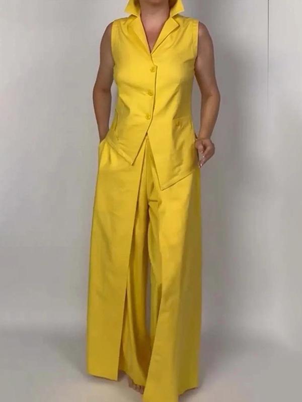 Sleeveless Solid Color Split-Joint Lapel Vest Top Product Image