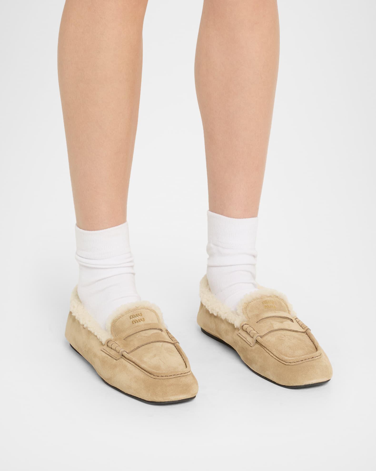 Shearling Lined Suede Penny Loafers Product Image