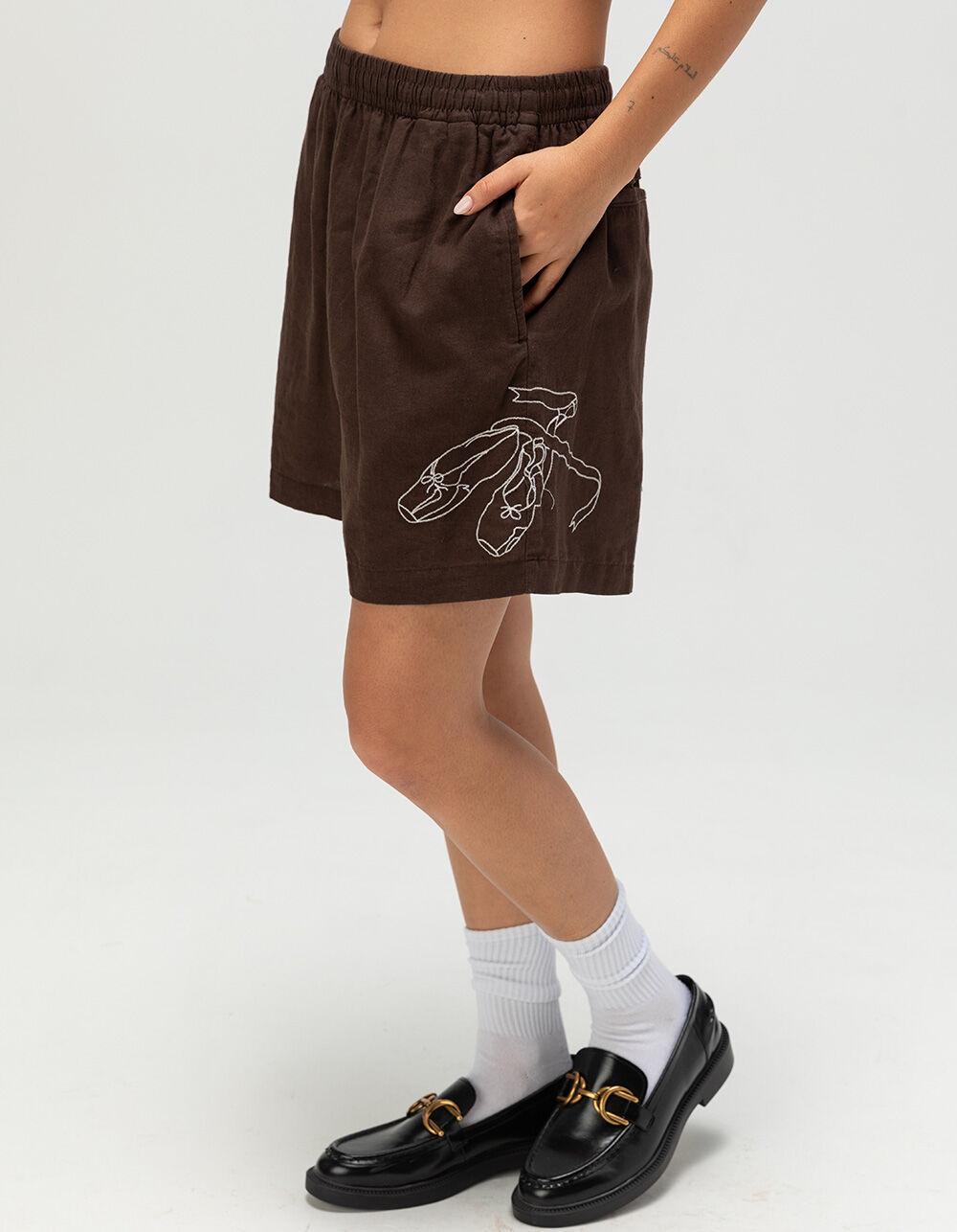OBEY Slippers Womens Linen Shorts - BROWN Product Image