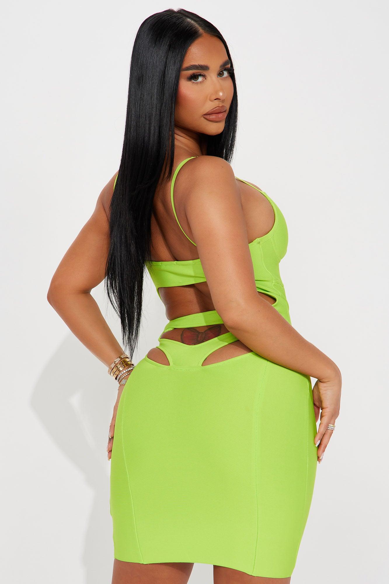 Control Her Bandage Mini Dress - Neon Green Product Image