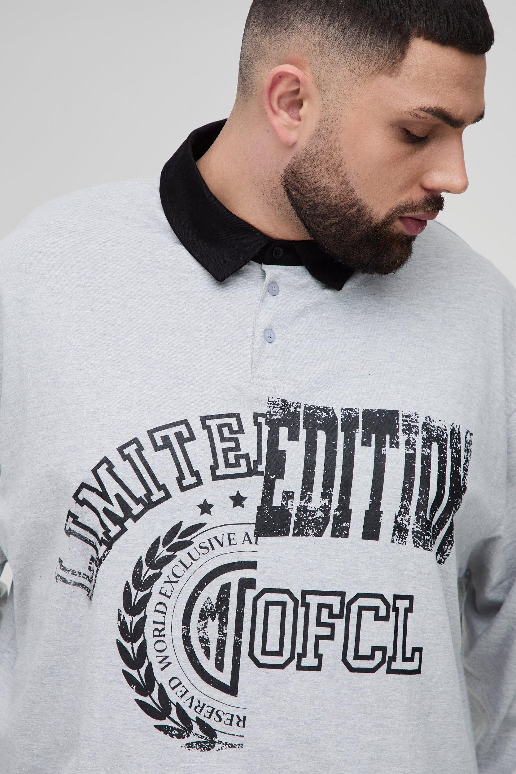 Plus Oversized Spliced Graphic Polo | boohooMAN USA Product Image