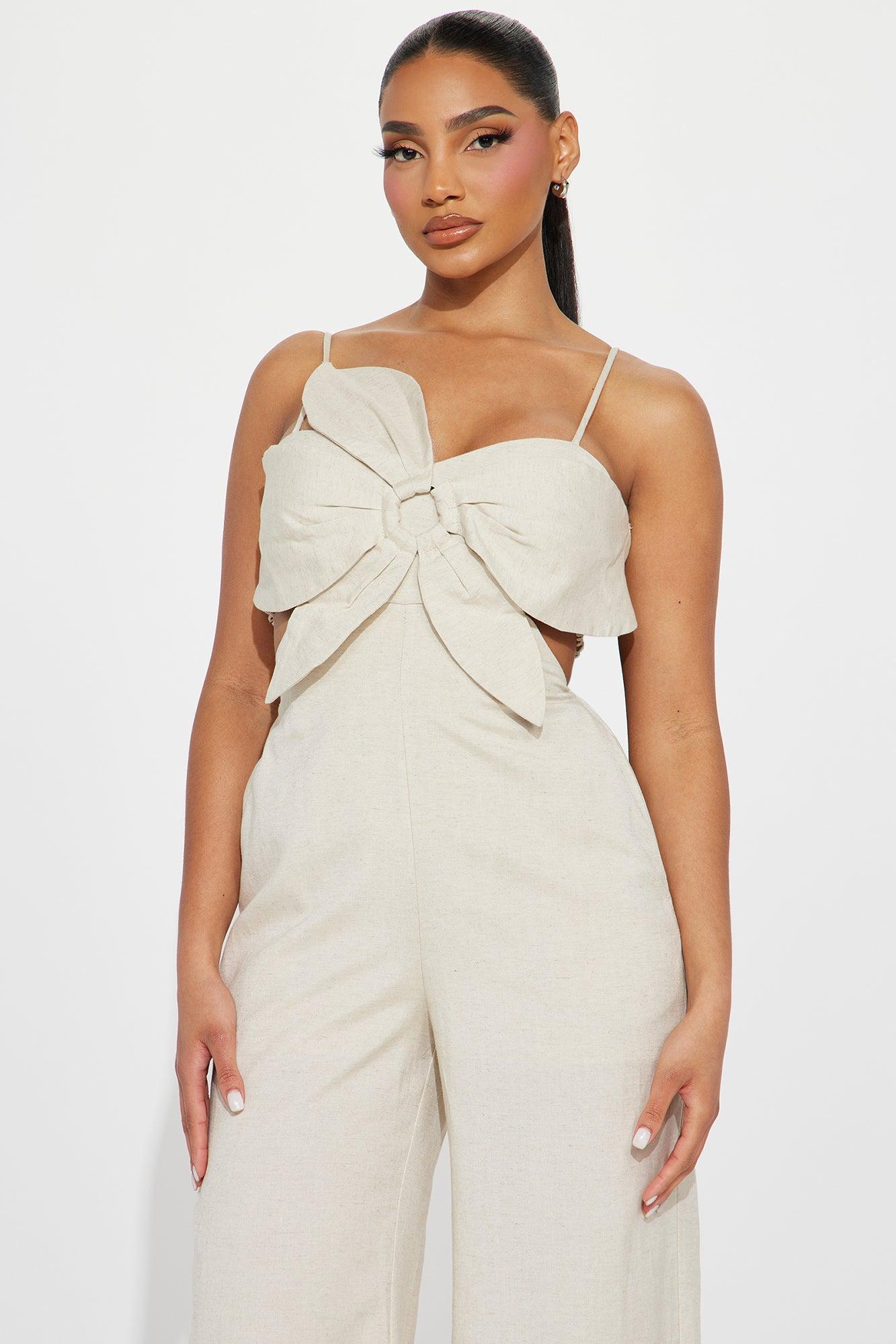 Follow The Petals Linen Jumpsuit  - Beige Product Image