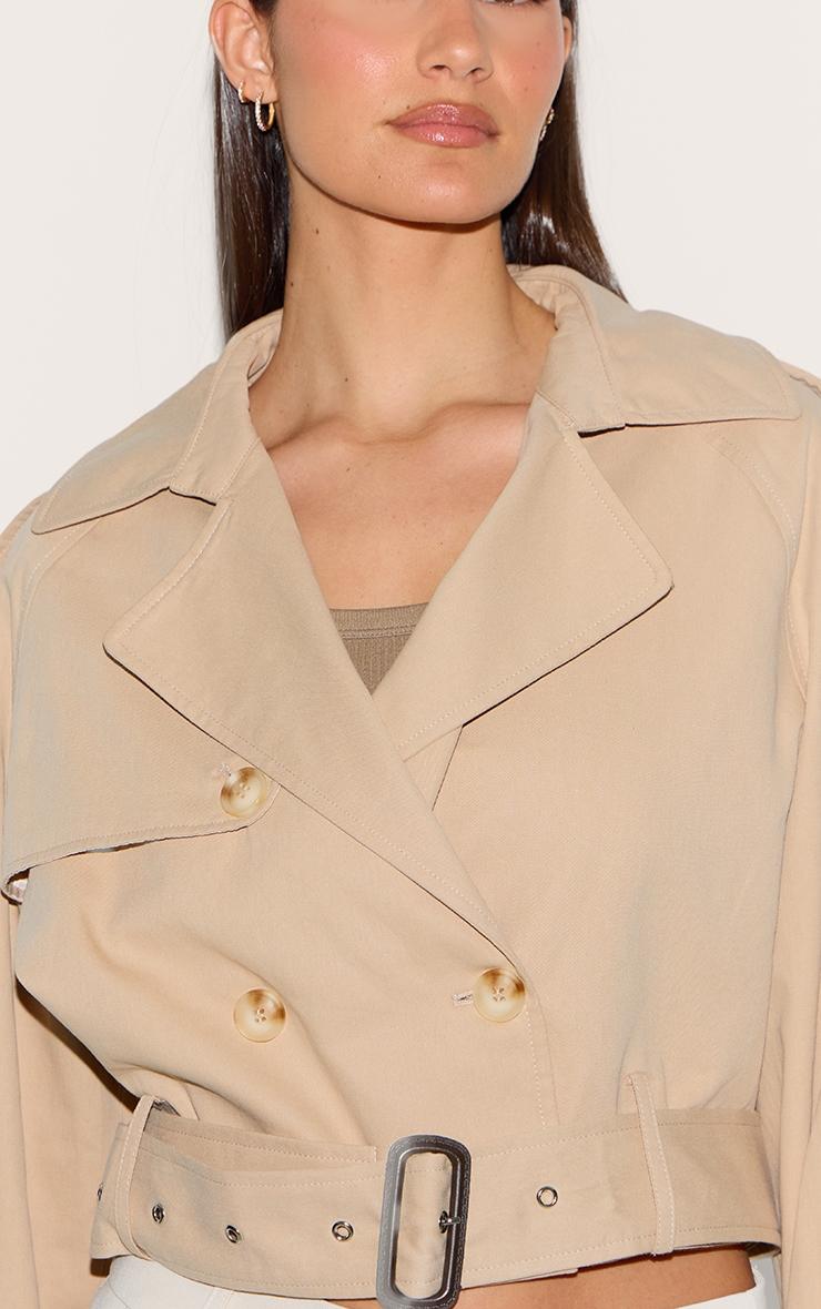 Beige Cropped Belted Hem Trench Coat Product Image