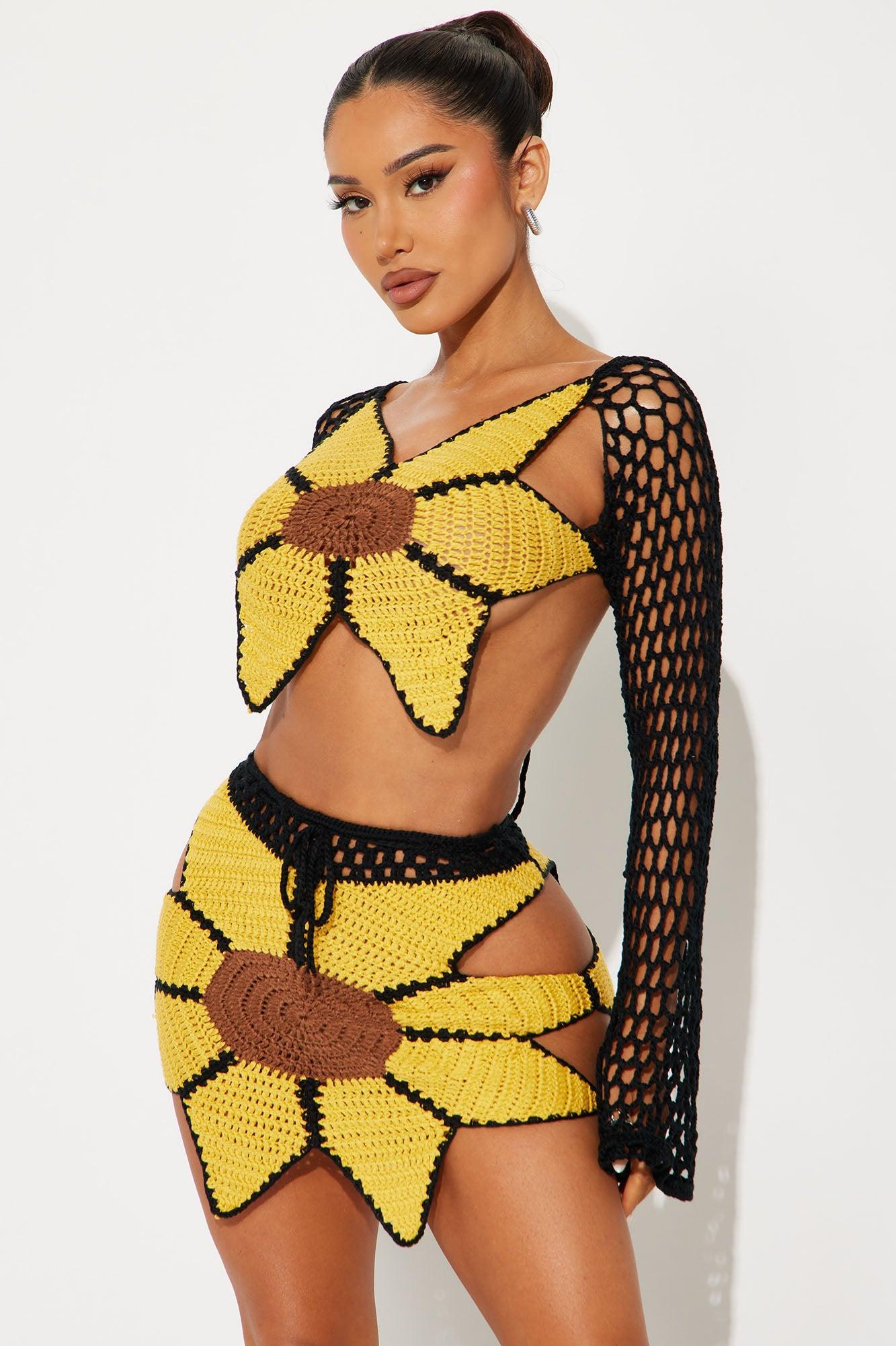 Sunflower Feel Crochet Mini Skirt Set - Black/combo Product Image