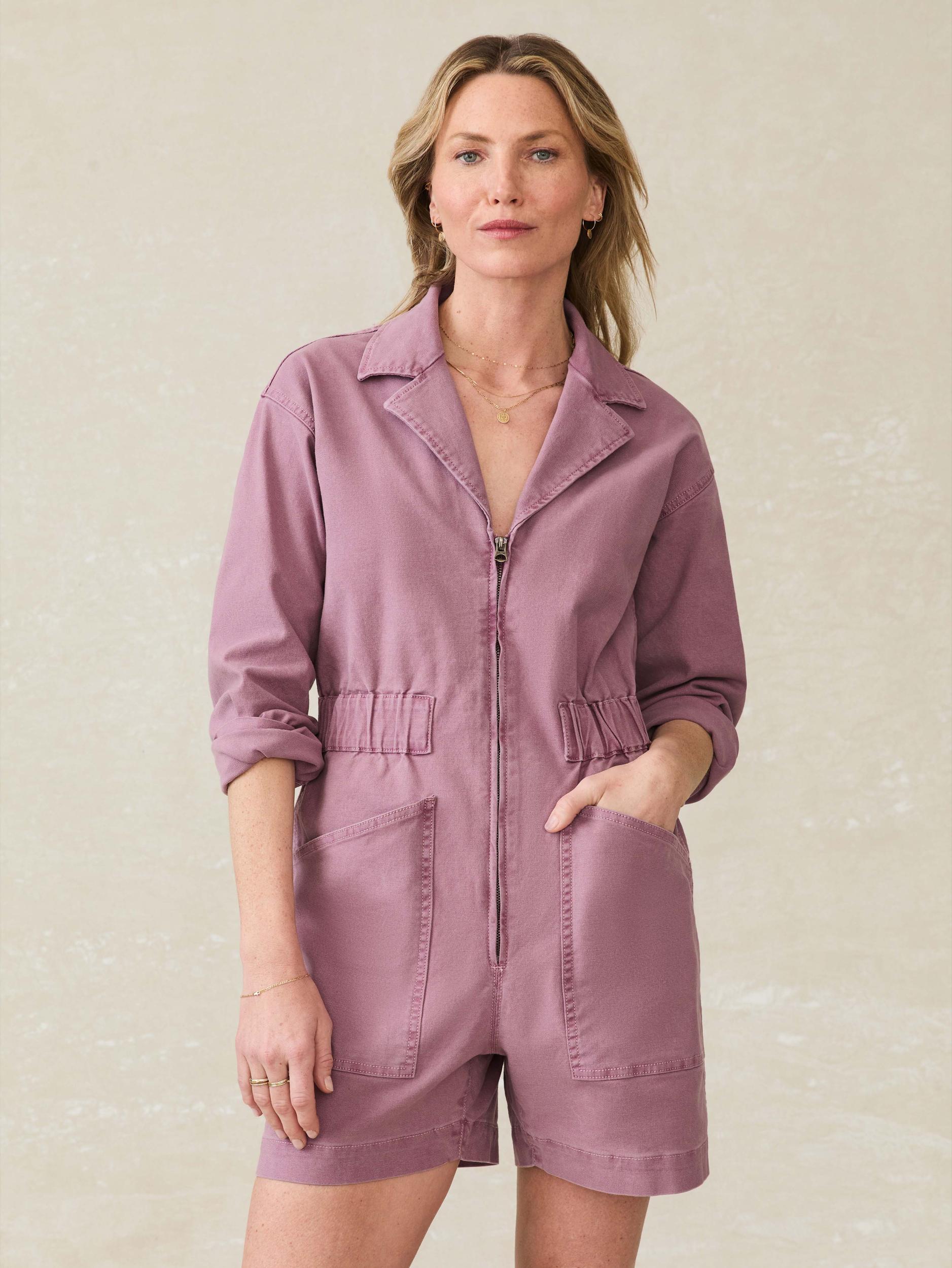 Sunwashed Canvas Romper - Weathered Orchid Female Product Image