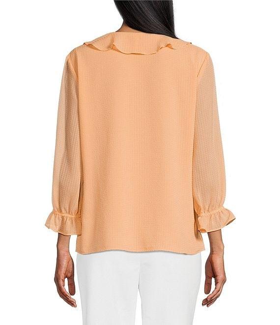 Investments Petite Size Riley Woven Cascading Ruffle V-Neck 3/4 Sleeve Top Product Image