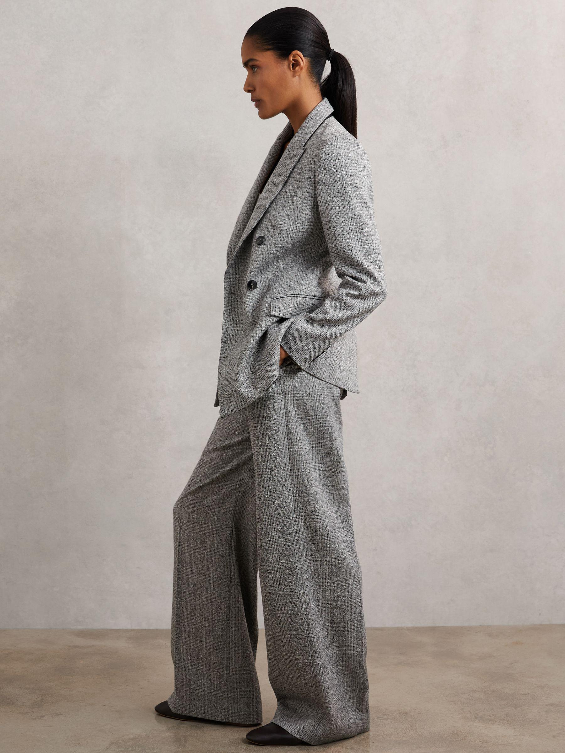 Double-Breasted Textured Suit Blazer in Grey Product Image