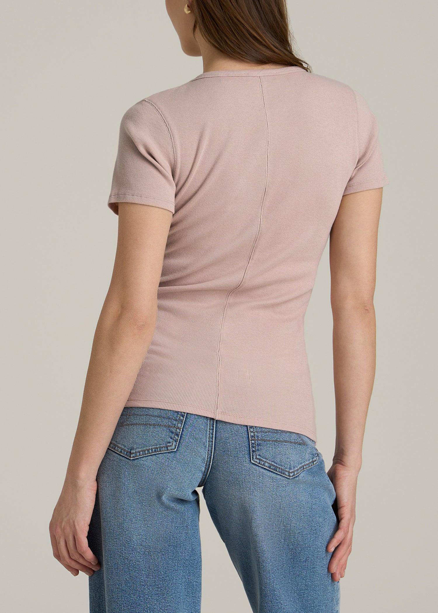 Short Sleeve Crew Neck Ribbed T-Shirt for Tall Women in Desert Rose Product Image