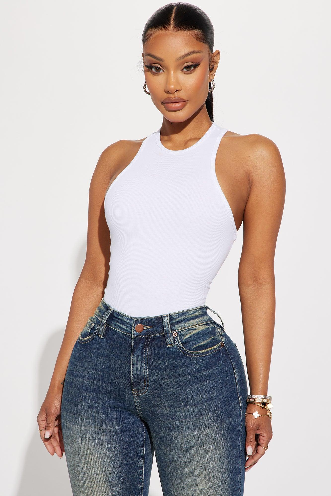 Model Attitude Racerback Bodysuit - White Product Image