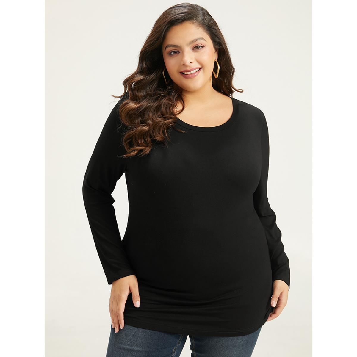Plus Size Cotton Supersoft Essentials Basic Solid T-shirt Black Women Basics Plain Plain Round Neck Everyday T-shirts BloomChic 22-24/3X Product Image