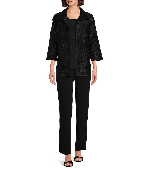 Caroline Rose Shimmer Rose Burnout Jacquard Convertible Stand Collar Bracelet Sleeve Statement Jacket Product Image