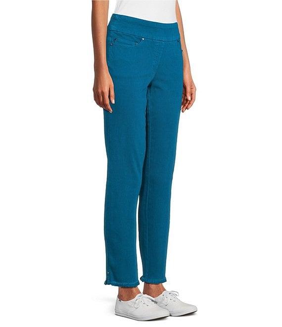 Multiples Solid Garment Dyed Straight Leg Fringe Hem Pull-On Ankle Pants Product Image