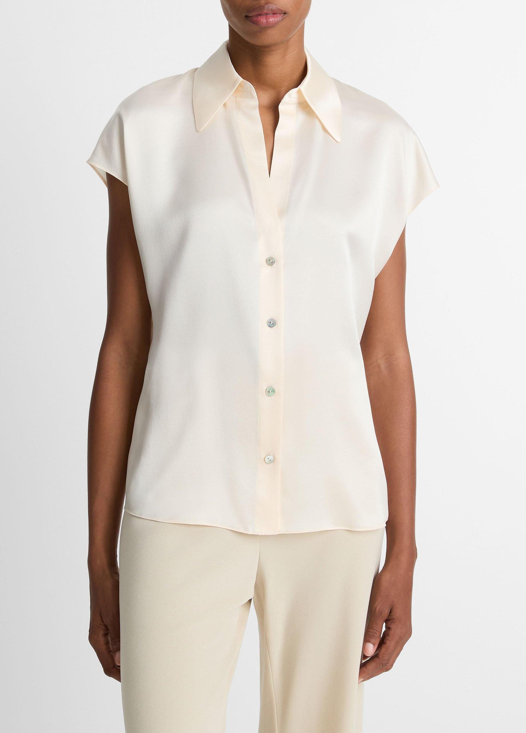 Silk Cap-Sleeve Ruched-Back Blouse Product Image