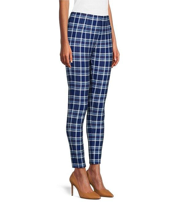 Slim Factor by Investments Ponte Knit Blue Plaid No Waist Skinny Leg Leggings Product Image