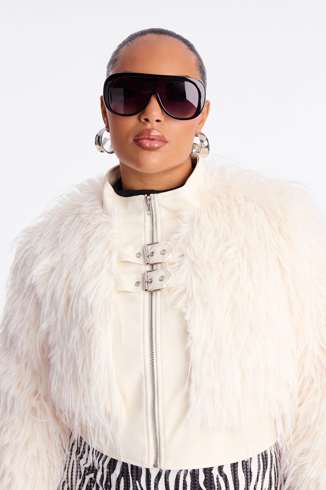 Bad Habits Faux Fur Jacket - Ivory Female Product Image