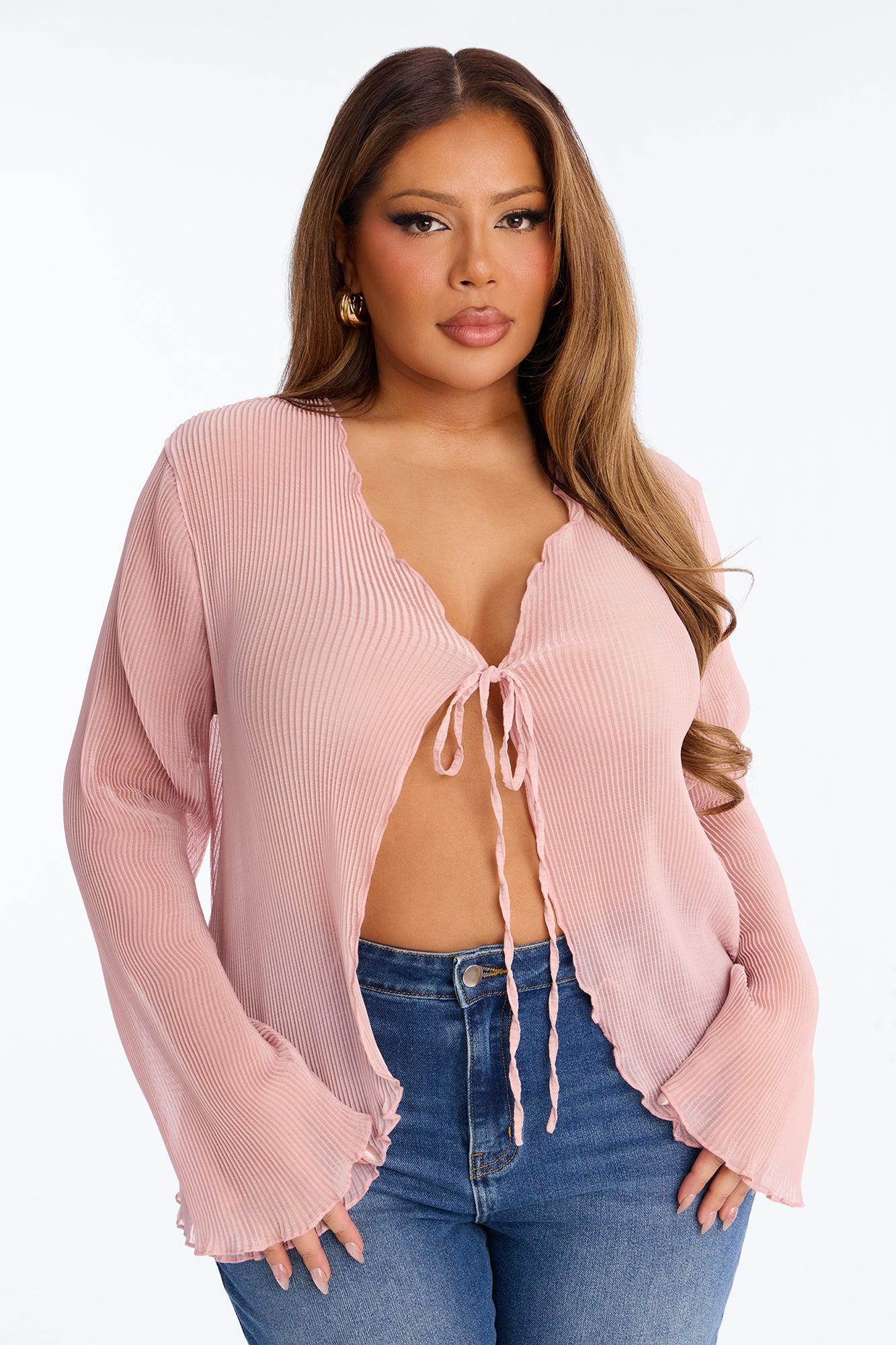 Becca Sheer Chiffon Long Sleeve Flyaway Top - Pink Female Product Image