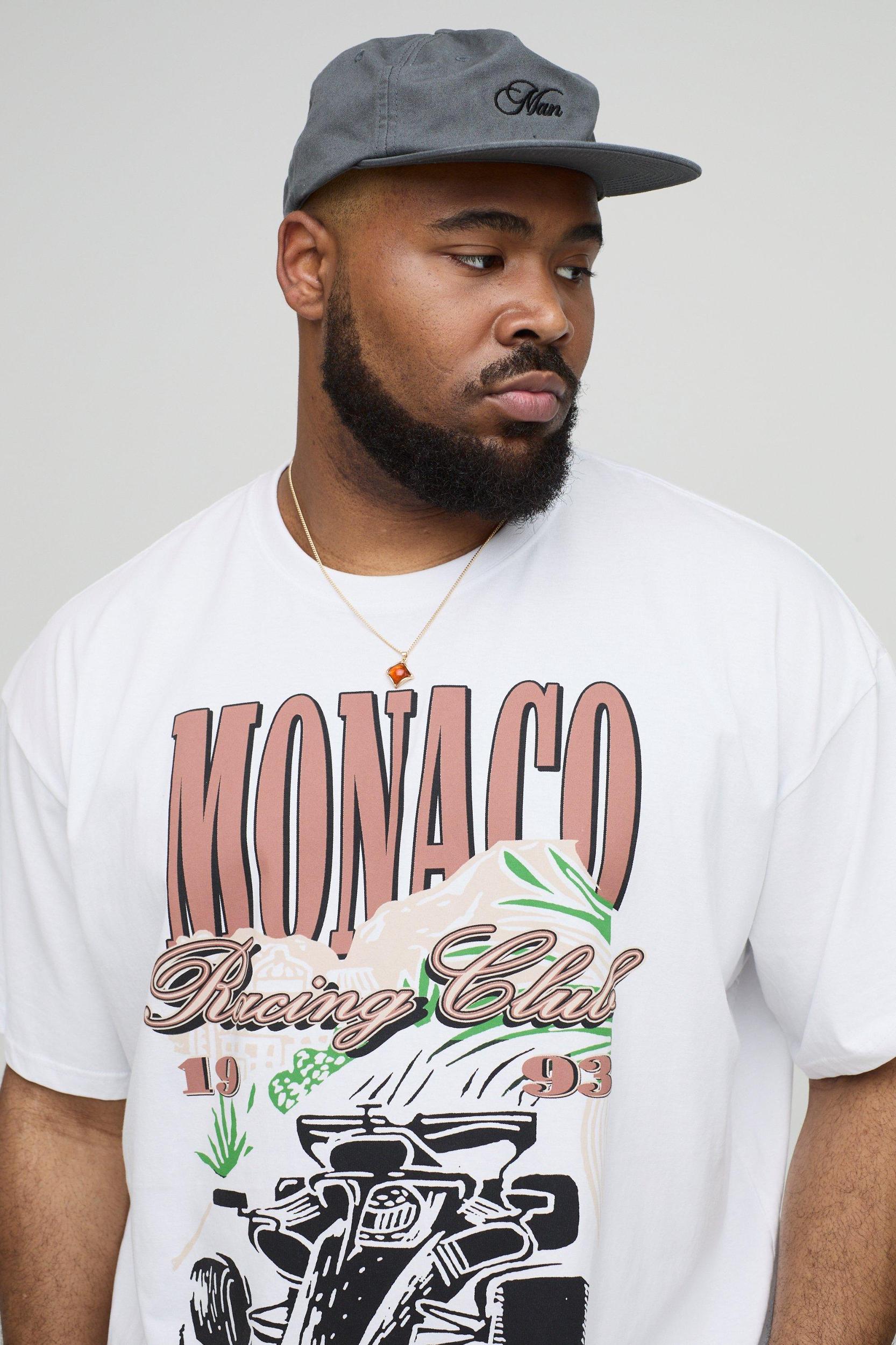 Plus Oversized Monaco Racing Car Print T-Shirt | boohooMAN USA Product Image