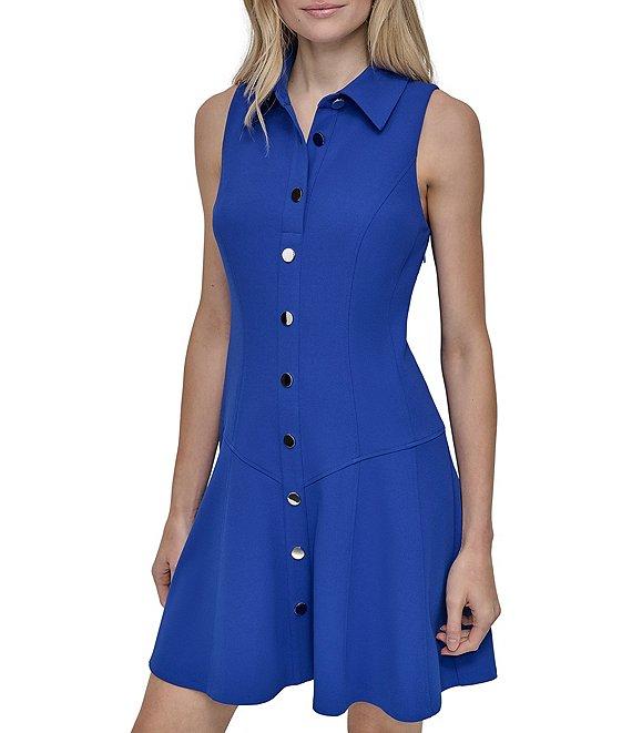 DKNY by Donna Karan Scuba Crepe Point Collar Neck Sleeveless Shirt Mini Dress Product Image