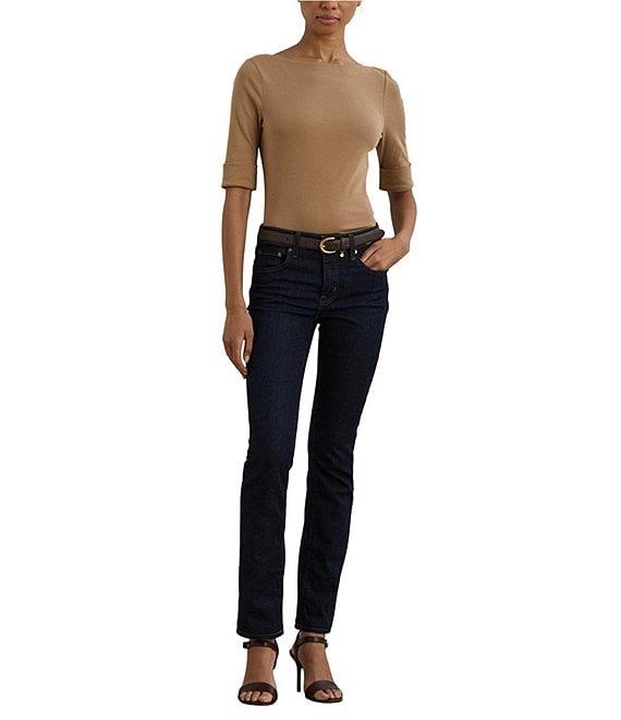 Lauren Ralph Lauren Stretch Knit Boatneck Elbow Sleeve Tee Shirt Product Image