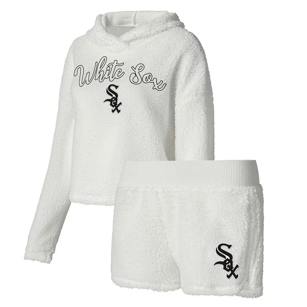 Women's Concepts Sport Cream Chicago White Sox Fluffy Hoodie Top & Shorts Sleep Set, Size: Medium, Beige Product Image